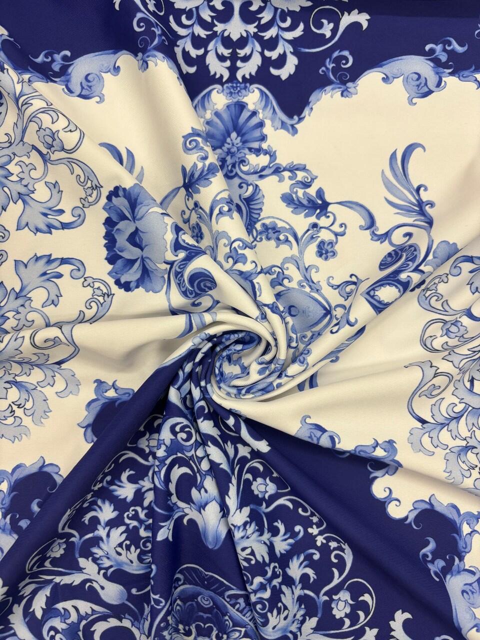 1 Yard Blue Damask Print Spandex Fabric for Swimwear Dancewear Costumes and Leggings 58"/60" Width